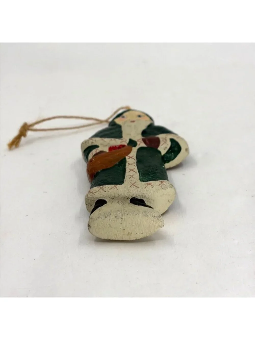 Vintage Green Santa Christmas Hanging Ornament Midwest Folk Art Western Style